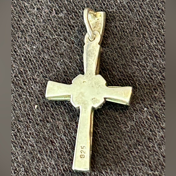 925 Sterling Silver Abalone Marcasite  MOP Cross Pendant Iridescent - Picture 4 of 6